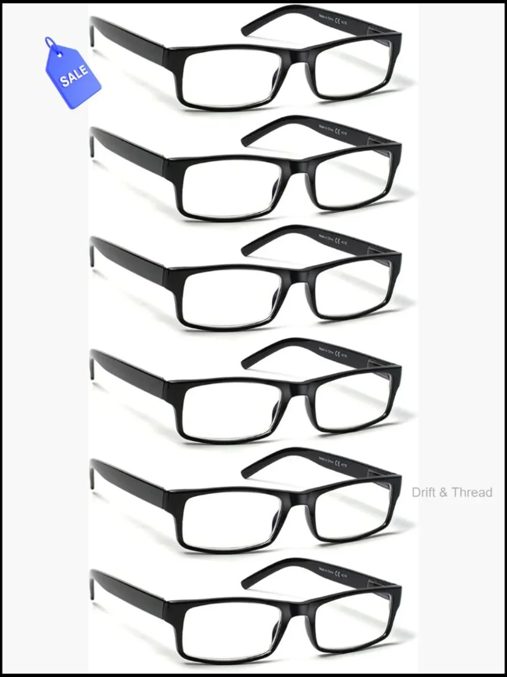 6 Pack Reading Glasses with Spring Hinges Blue Light Filter